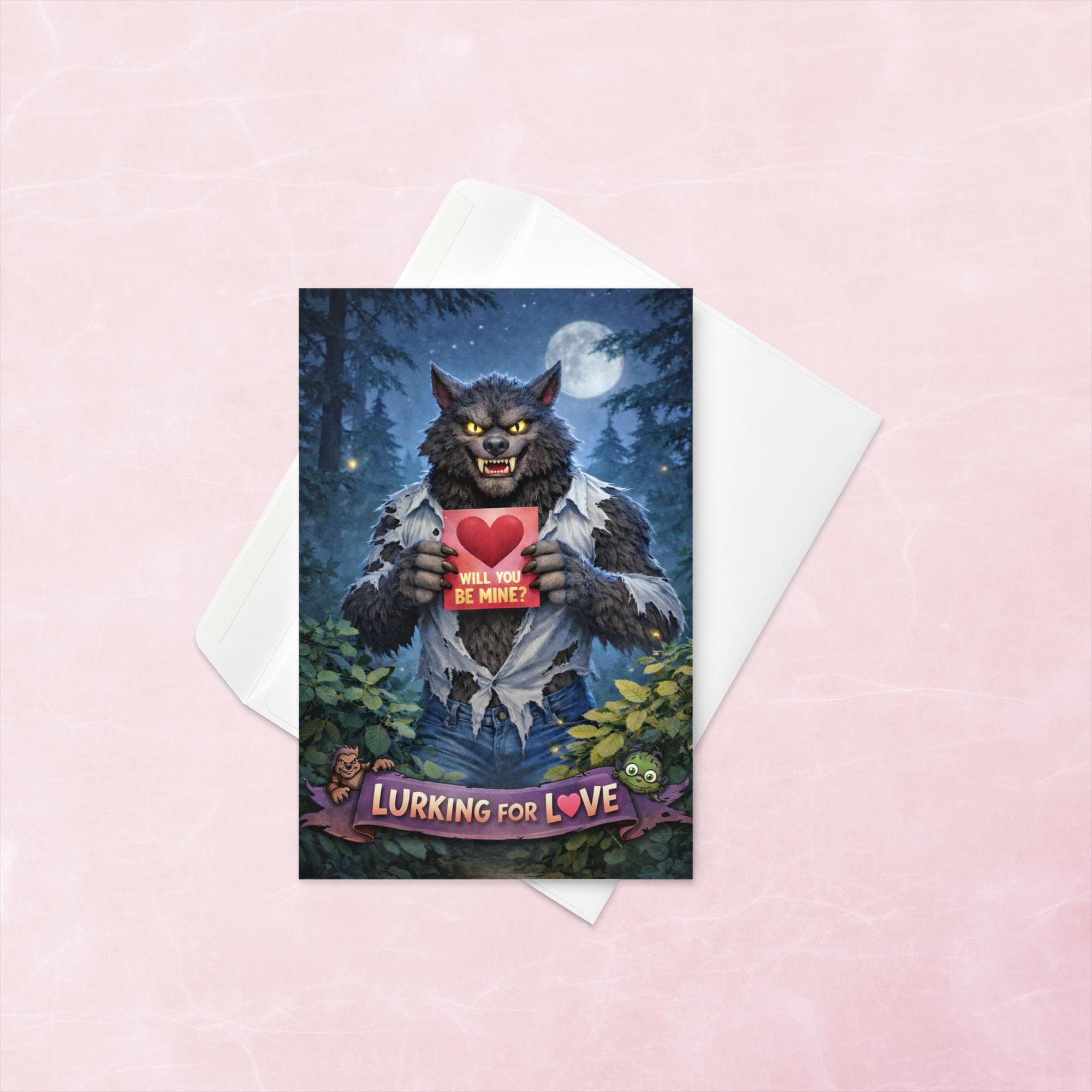 Werewolf Lurking for Love Valentine's Day Card