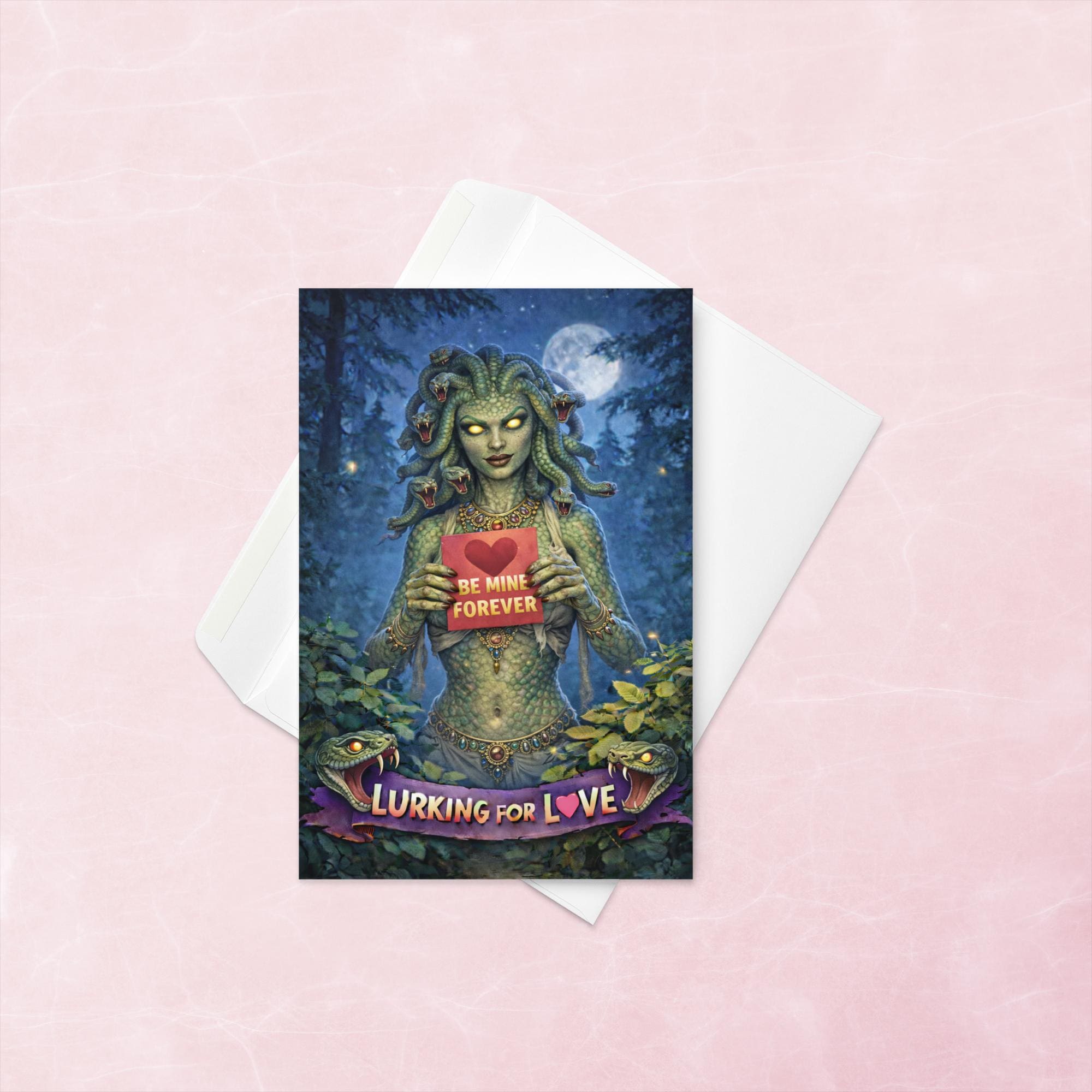 a gorgon holding a valentine